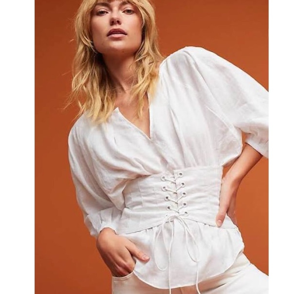 ❕White Linen Corset Waist Top❕
